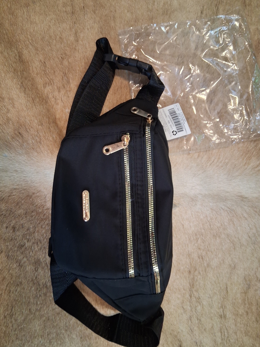 Women's Black Crossbody Sling Bag with Gold Hardware